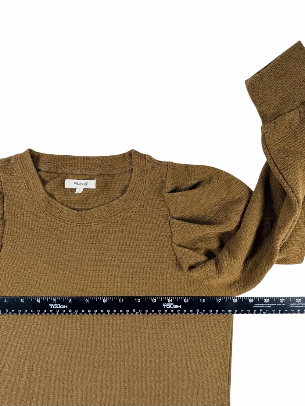 Madewell Puff-Sleeve Pleated Long Sleeve Top in Olive Green Size Medium